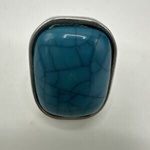 Faux Turquoise Ring Chunky Southwestern Cowgirl Silver Tone Costume Jewelry 6.5